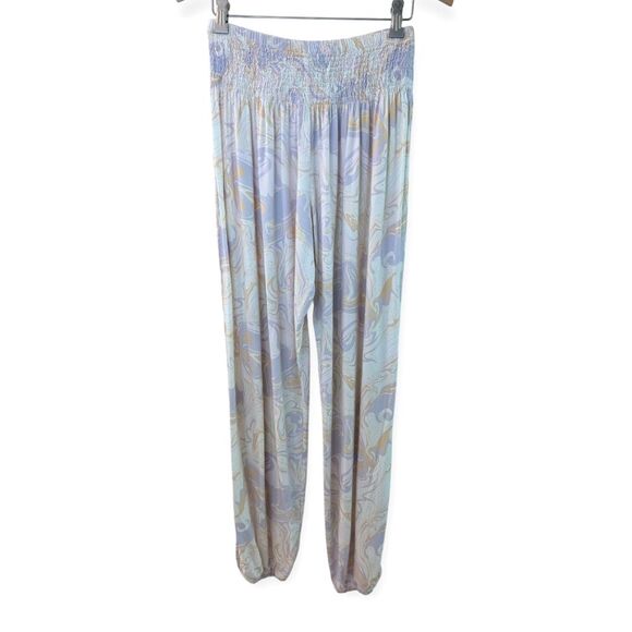 Lotus and Luna Harem Pants Lavender Gold Swirl Smocked Waist S/M - Picture 1 of 9